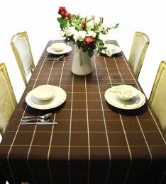 Fashion Classical Style Table Linens Cotton Grid Tablecloth(130x180 CM)-Coffee(D0101H57PT7)