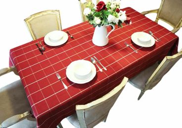 Fashion Classical Style Table Linens Cotton Grid Tablecloth(130x180 CM)-Red(D0101H57PTY)