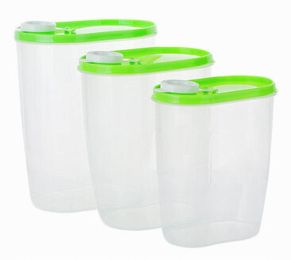 3PCS Kitchen Storage Bins Cereals/Snacks Useful Storage Canisters, Green(D0101H7VHD7)