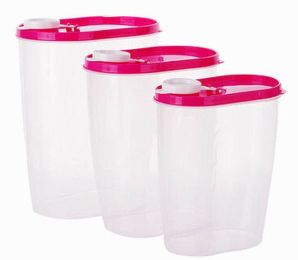 3pcs Utility Kitchen Storage Bins Cereals/Snacks Storage Canisters, Rose-red(D0101H7VHYW)
