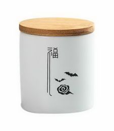 Chic Ceramic Kitchen Canisters With Airtight Bamboo Lid For Tea, Fu Word Pattern(D0101HEX7IU)