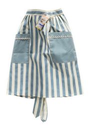 Linen Cloth Adult Kitchen Clean Apron Small Fresh Striped Skirt Apron Light Blue(D0101HR222W)