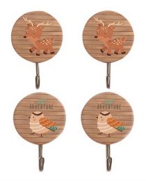 4 Pcs Wooden Hooks Strong Adhesive Kitchen Bathroom Wall Door Hooks, Deer + Bird(D0101HR3D0U)