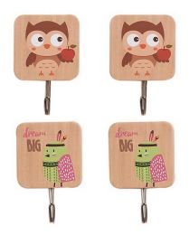 4 Pcs Wooden Hooks Strong Adhesive Kitchen Bathroom Load-bearing Hooks, Owl/Bird(D0101HR3MDW)