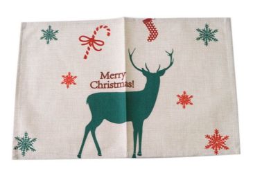2 Pieces Of Simple Cartoon Linen Place Mat, Beige And Green Cartoon Deers(D0101HR4IU7)