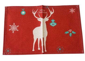 2 Pieces Of Simple Cartoon Linen Place Mat, Red And Beige Cartoon Deer(D0101HR4IUU)