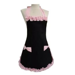 Cute Women's Apron Vintage Cooking Retro Apron Chef Kitchen Apron, Black&Pink(D0101HRXJHA)