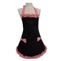Cute Women's Apron Vintage Cooking Retro Apron Chef Kitchen Apron, Black&Red(D0101HRXJHW)
