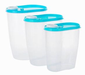 3pcs Useful Kitchen Storage Bins Cereals/Snacks Storage Canisters, Blue(D0101HXDRUG)
