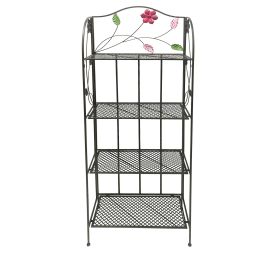 Four Tier Metal Foldable Bakers Rack with Flower Motifs, Black(D0102H7IZBY)
