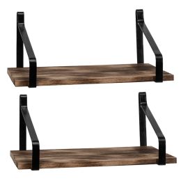 Set of 2 Floating Shelves Wall Mount Rustic Wood Wall Shelves for Kitchen Living Room Bathroom Bedroom RT(D0102HEBQMA)