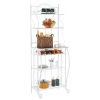 HODELY Lace White 5-Layer Light Walnut MDF Board With Wine Rack Iron Kitchen Shelves RT(D0102HEBZXU)