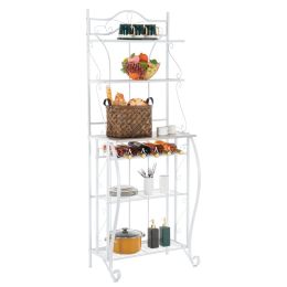 HODELY Lace White 5-Layer Light Walnut MDF Board With Wine Rack Iron Kitchen Shelves RT(D0102HEBZXU)
