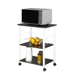 Baker's Rack 3-Tier Kitchen Utility Microwave Oven Stand Storage Cart Workstation Shelf(Vintage Board Top Black Metal Frame) RT(D0102HEC8CV)