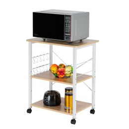 Baker's Rack 3-Tier Kitchen Utility Microwave Oven Stand Storage Cart Workstation Shelf(Vintage Board Top Black Metal Frame) RT(D0102HEC8CW)