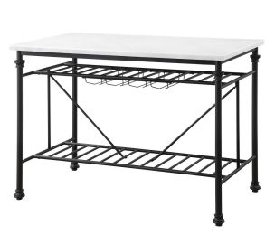 Mera Kitchen Island, White Cultured Stone & Gray Finish(D0102HECN3U)
