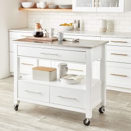 ACME Ottawa Kitchen Cart, Stainless Steel & White YF(D0102HECNTA)