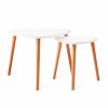 Nesting Coffee Tables Set of 2, Modern Furniture Decor Side End Table for Living Room, Office, Balcony, Easy Assembly, Triangle, White/Rubber Wood Leg