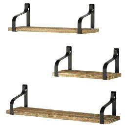 Floating Shelves Wall Mounted Set of 3, Wood Wall Storage Shelves for Bedroom, Living Room, Bathroom, Kitchen and Office RT(D0102HETE57)