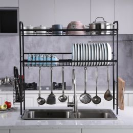Over Sink Dish Rack, 2 Tier Stainless Steel Dish Rack Rustproof Durable Above Kitchen Sink Shelf Dish Drainer, Silver(D0102HEVGCU)