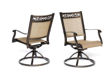 Swivel Rocker Chair, Cast Aluminum All-Weather Comfort Club Sling Arm Patio Dining Chair 2 Pcs/Set(D0102HEVN4V)