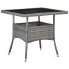 Outdoor Dining Table Gray Poly Rattan and Glass(D0102HHHT9X)