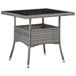 Outdoor Dining Table Gray Poly Rattan and Glass(D0102HHHT9X)