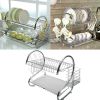 2 Tier Dish Drying Rack Drainer Stainless Steel Kitchen Cutlery Holder Shelf(D0102HHJJNW)