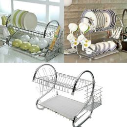 2 Tier Dish Drying Rack Drainer Stainless Steel Kitchen Cutlery Holder Shelf(D0102HHJJNW)