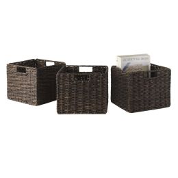 Granville Foldable 3-pc Small Corn Husk Baskets, Chocolate(D0102HHMV1A)