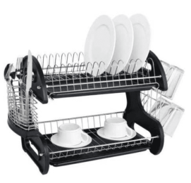 Multifunctional Dual Layers Bowls & Dishes & Chopsticks & Spoons Collection Shelf Dish Drainer Black(D0102HHVIDY)