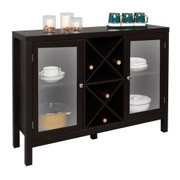 FCH Transparent Double Door with X-shaped Wine Rack Sideboard Entrance Cabinet Brown RT(D0102HP80DU)