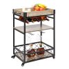 Bar Serving Cart Home Mobile Kitchen Serving cart,Industrial Vintage Style Wood Metal Serving Trolley RT(D0102HP8ABG)