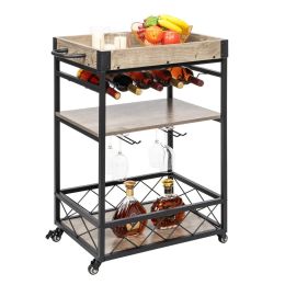 Bar Serving Cart Home Mobile Kitchen Serving cart,Industrial Vintage Style Wood Metal Serving Trolley RT(D0102HP8ABG)