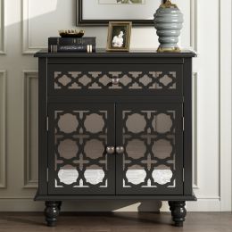 29.5'' Accent Storage Cabinet Wooden Cabinet with Decorative Mirror Door, Modern Sideboard for Entryway, Living Room(D0102HPKD07)