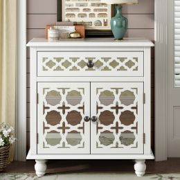 29.5'' Accent Storage Cabinet Wooden Cabinet with Decorative Mirror Door, Modern Sideboard for Entryway, Living Room(D0102HPKD0G)