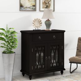 31.5'' Wood Accent Buffet Sideboard Storage Cabinet with Doors and Adjustable Shelf, Entryway Kitchen Dining Room(D0102HPKD9G)