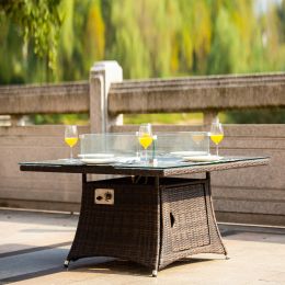 Brown Wicker Patio Firepit  Dining Table (Table Only)(D0102HPKKGG)