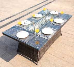Brown Wicker Patio Firepit  Dining Table (Table Only)(D0102HPKKGY)