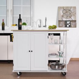 Kitchen Island Cart Wood Kitchen Islands with Large Trolley Cart with Large Cabinet, Towel Rack, Kitchen and Dining Room Utensils Organizer on Wheels(