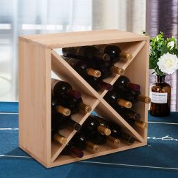 24 Bottle Modular Wine Rack, Stackable Wine Storage Cube for Bar Cellar Kitchen Dining Room, Burlywood(D0102HPMMXV)