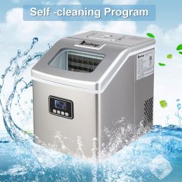 Kitchen Appliances Ice Maker of HZB-18F/120W/40Lbs/115V/60Hz Stainless Steel Household Silver(D0102HPSX7A)