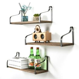 3PCS Rustic Wood Wall Storage Shelves Floating Shelves  for Bedroom Living Room Bathroom Kitchen Office XH(D0102HPW4VU)