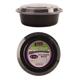7" Round Deep Microwaveable Containers - Black - 6-Packs - Nicole Home Collection Case Pack 36(D0102HXE23A)