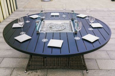 Brown Wicker Patio Firepit  Dining Table (Table Only)(D0102HXV1K2)