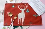 2 Pieces Of Simple Cartoon Linen Place Mat, Red And Beige Cartoon Deer(D0101HR4IUU)