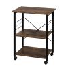 Baker's Rack 3-Tier Kitchen Utility Microwave Oven Stand Storage Cart Workstation Shelf(Vintage Board Top Black Metal Frame) RT(D0102HEC8VU)