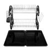 Multifunctional Dual Layers Bowls & Dishes & Chopsticks & Spoons Collection Shelf Dish Drainer Black(D0102HHVIDY)