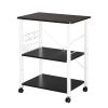 Baker's Rack 3-Tier Kitchen Utility Microwave Oven Stand Storage Cart Workstation Shelf(Vintage Board Top Black Metal Frame) RT(D0102HEC8CV)