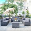9-piece Outdoor Patio Large Wicker Sofa Set, Rattan Sofa set for Garden, Backyard,Porch and Poolside, Gray wicker(D0102HPKDNU)